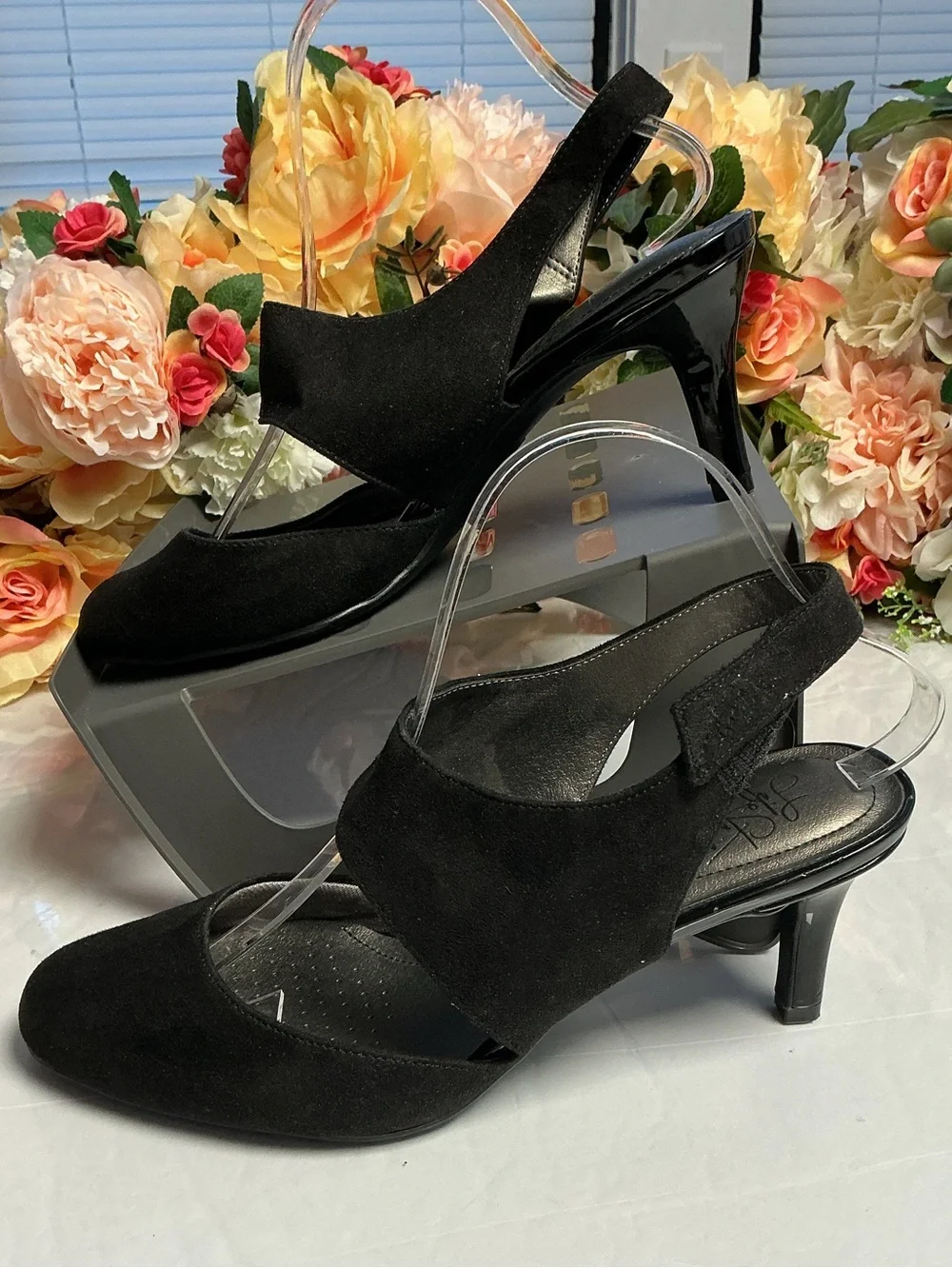 LifeStride Soft System Flex Black Slingback Pumps Women’s 9M Comfort Dress Heels